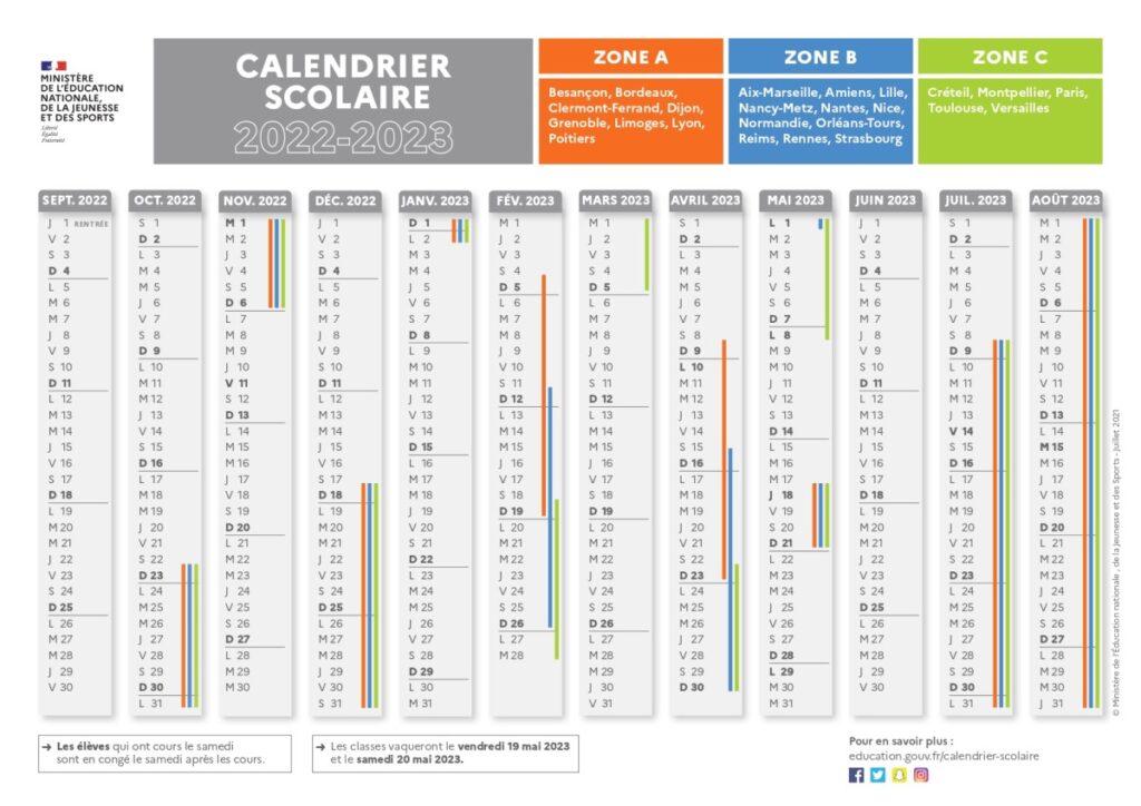 calendrier avec date de rentree scolaire