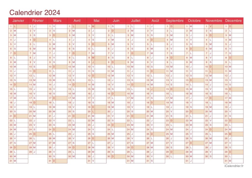 calendrier avec jours de conge surlignes