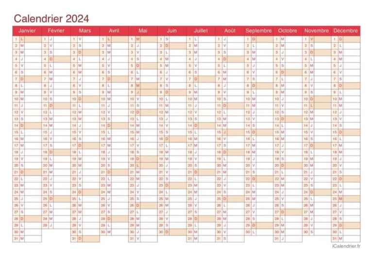 calendrier avec jours de travail surlignes