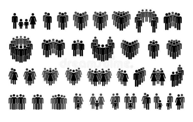 des silhouettes de personnes avec des icones