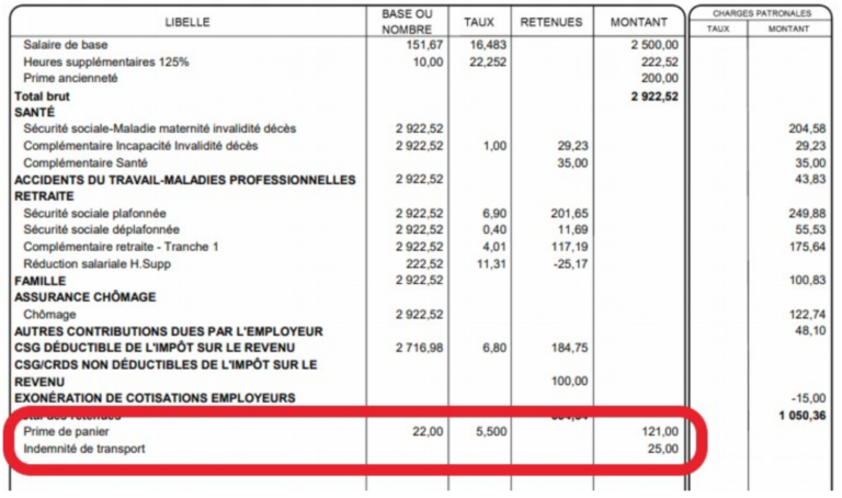 fiche de paie avec details cotisations
