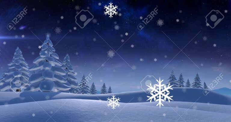 flocons de neige tombant sur un paysage