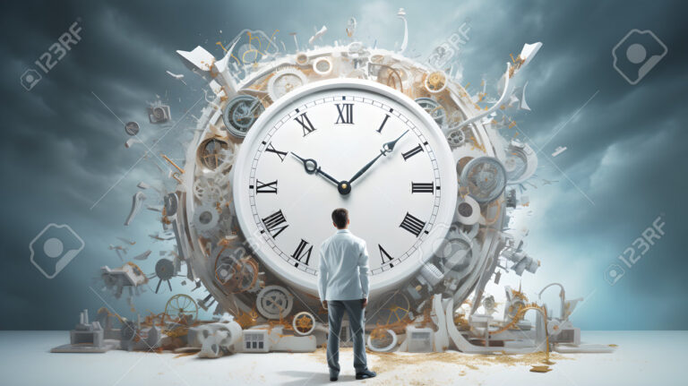 horloge entouree de documents de travail