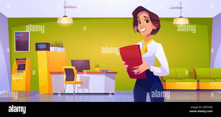 illustration dune banque avec des dossiers financiers