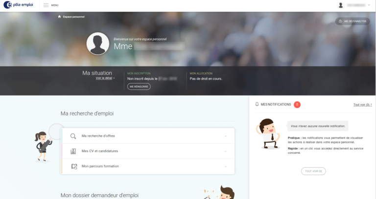 interface de connexion pole emploi en ligne