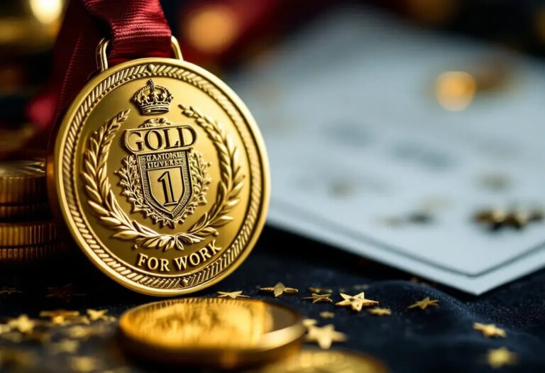 medaille du travail en or brillante