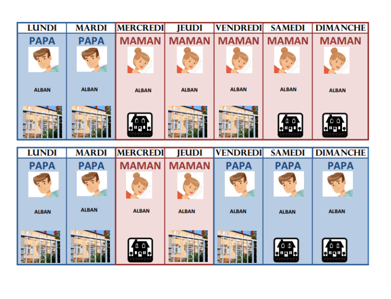 un calendrier colore avec des semaines alternees