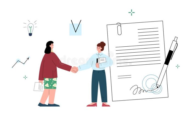 un contrat signe avec des mains serrees