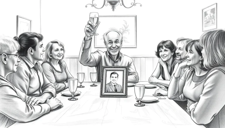 un grand pere entoure de souvenirs familiaux