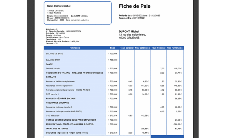 une fiche de paie avec salaire mis en evidence