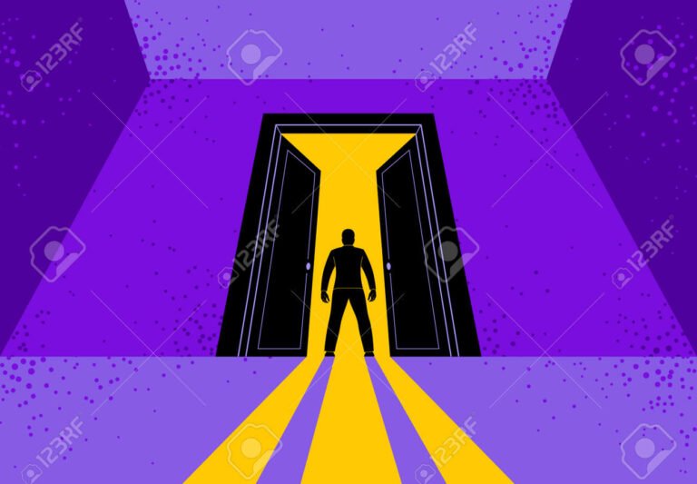 une personne hesitant devant une porte fermee