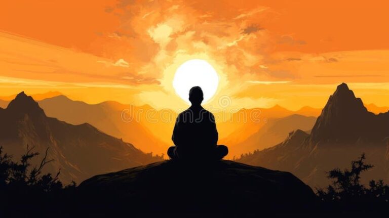 une personne meditant au sommet dune montagne