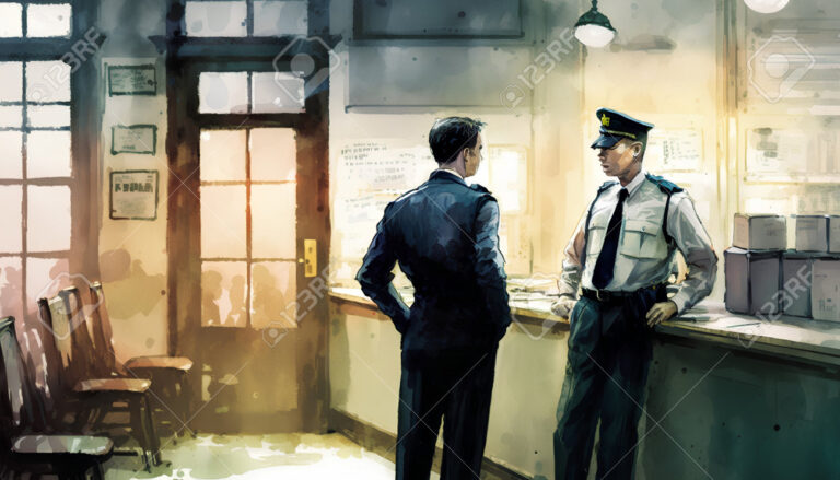 une silhouette de policier et un bureau