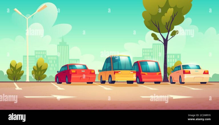 voitures garees dans un parking anime